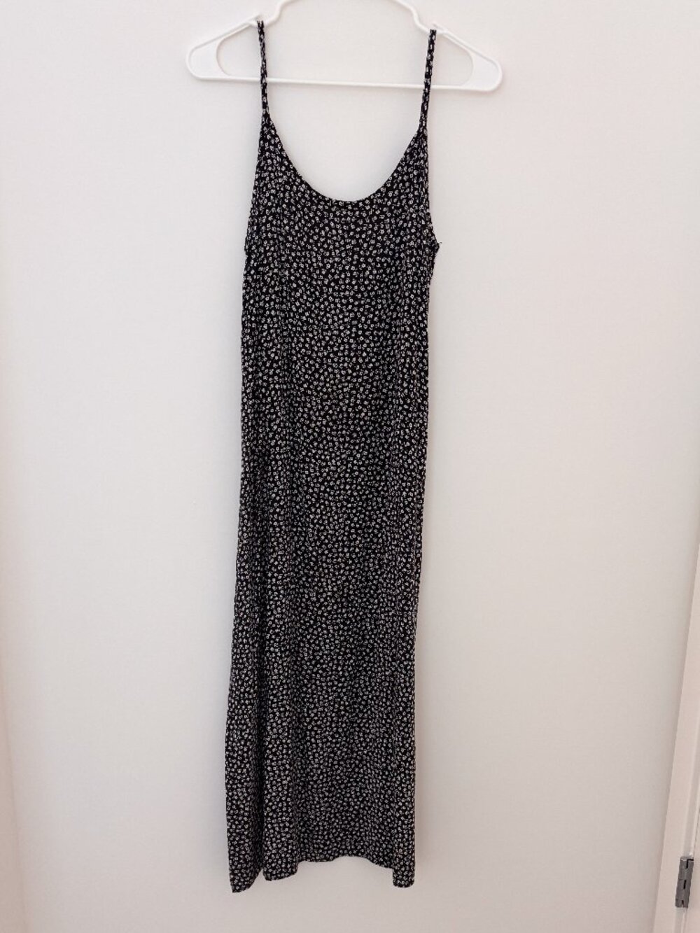 Vintage Avocado 90s Black White Floral Rayon Maxi Slip Dress Women's M